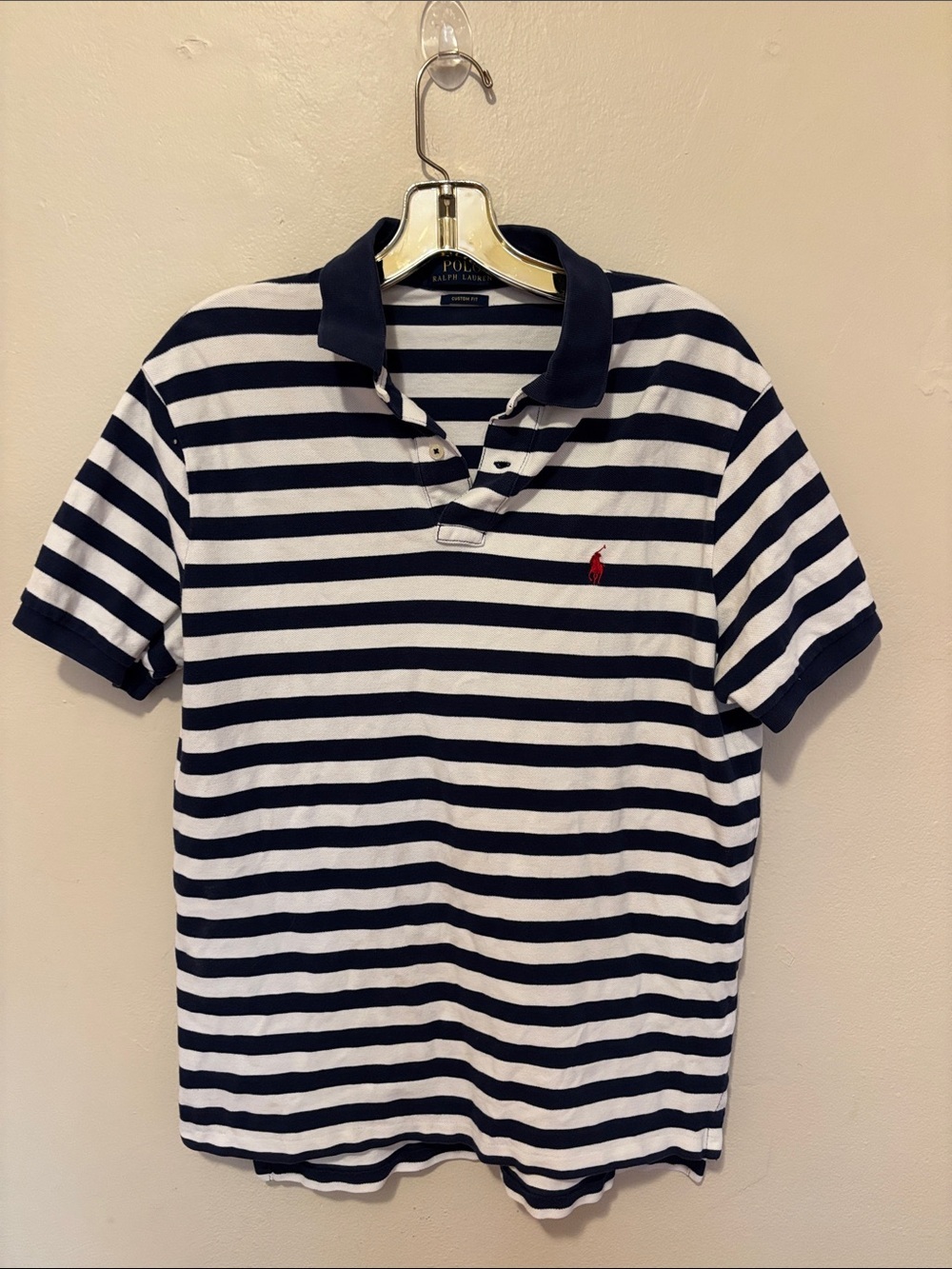 Polo by Ralph Lauren Navy & White Striped Polo with Red Logo